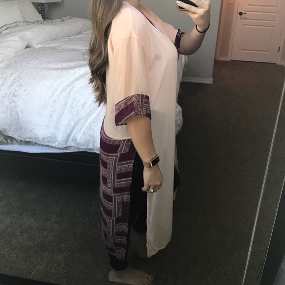 Peach & Maroon Aztec Maxi Duster - Picture 4 of 8